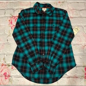 ST JOHN'S‎ BAY Women XS Classic Shirt Green Plaid